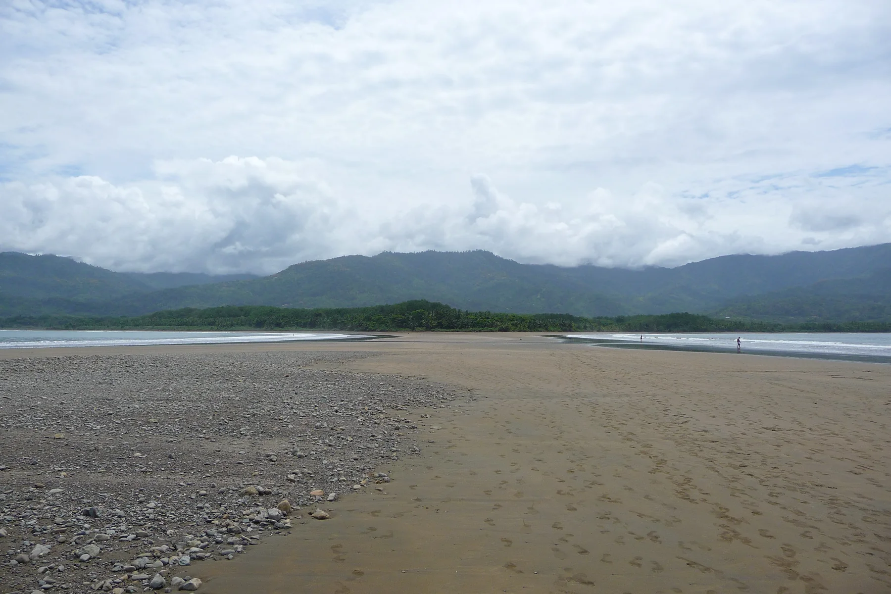 Punta Uvita tombolo, known as the Whale Tail, at low tide